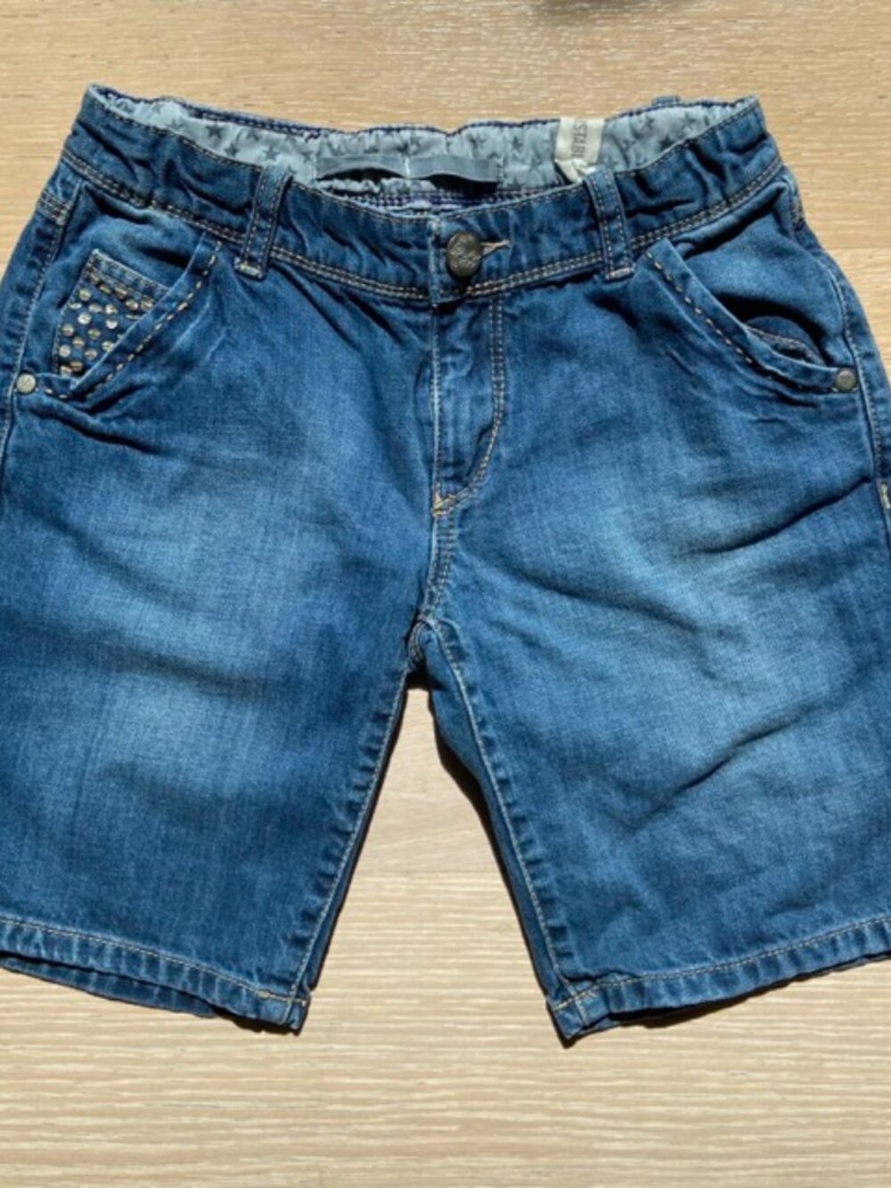 IKKS bermuda denim shorts, dazzled front coin pocket, button engravings